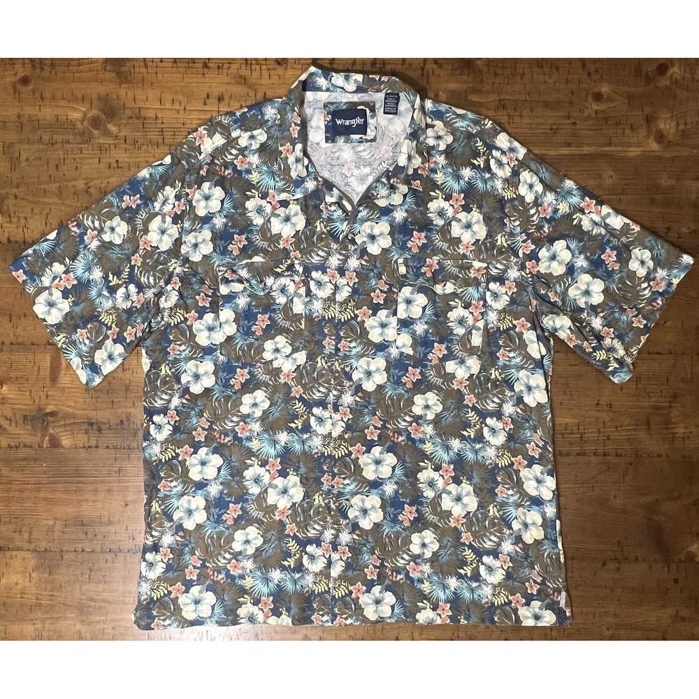 VTG Wrangler Pearl Snap Shirt Hawaiian Floral Cowboy Rodeo Men XL Cotton